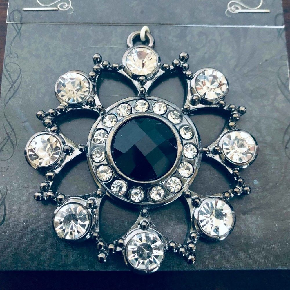 Silver Crystal Gunmetal Onyx Rhinestone Pendant